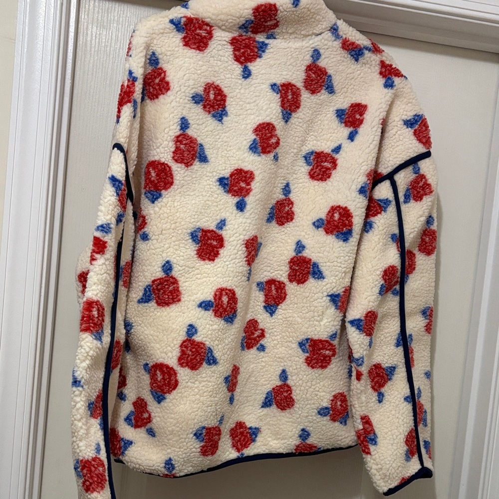 Very J Cream Teddy Jacket with Red and Blue Floral Design - Picture 2 of 7